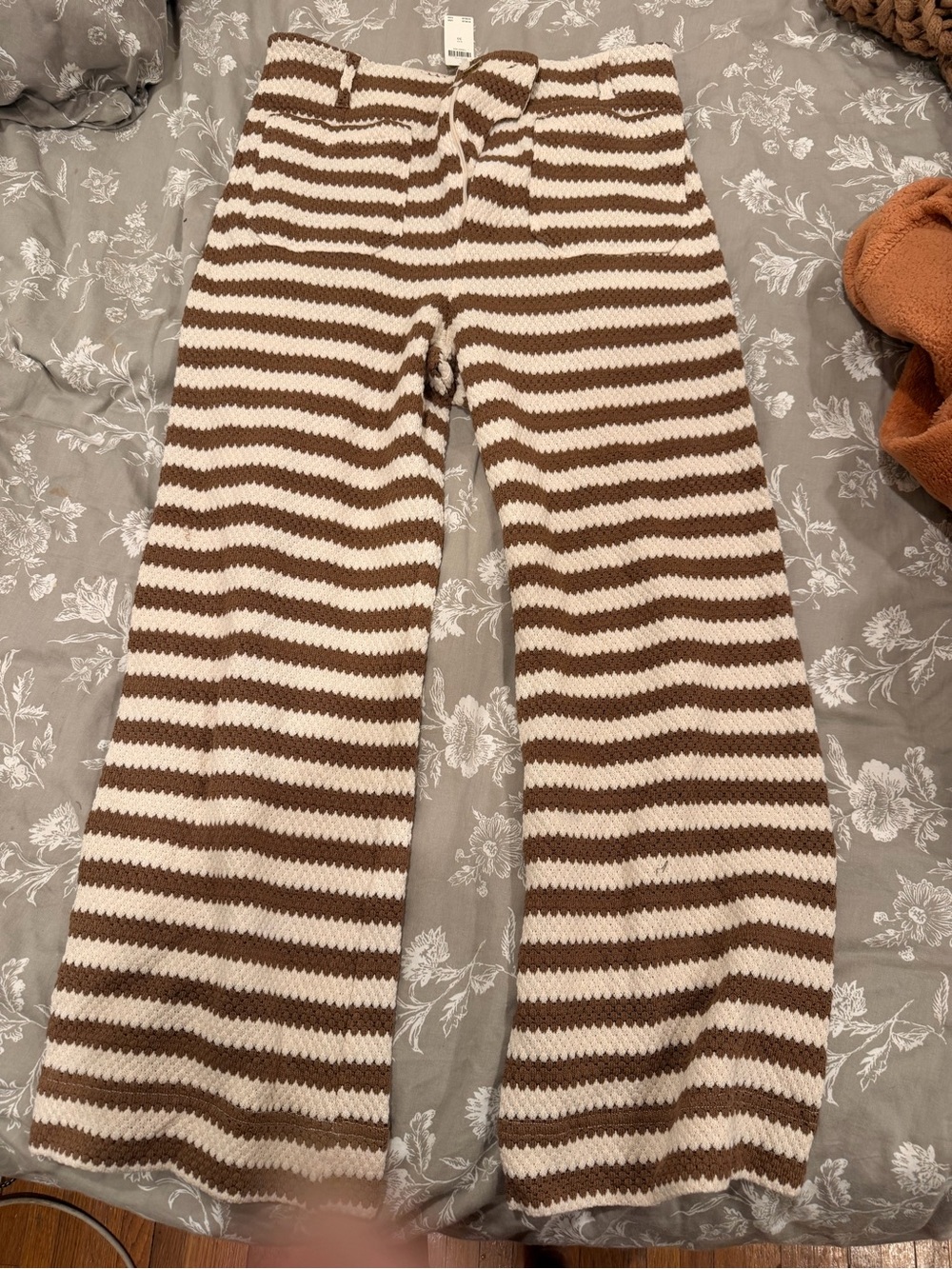 Maeve Brown & Cream Striped Knit Wide-Leg Pants